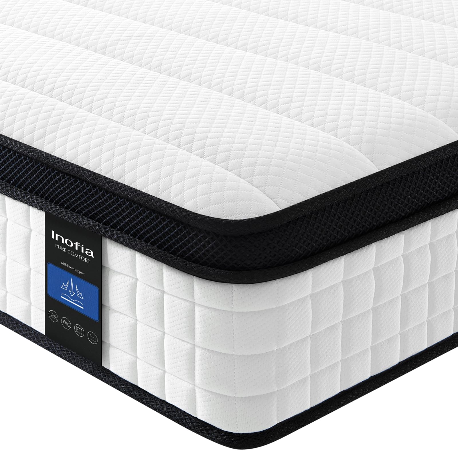 Inofia Mattress Single Bed, 10.6 Inch Hybrid Mattress with Aeroshield Memory Foam and NexusArc Pocket Sprung, Cozy and Breathable Fabric,The Elegant Collection,Single(90×190×27cm)