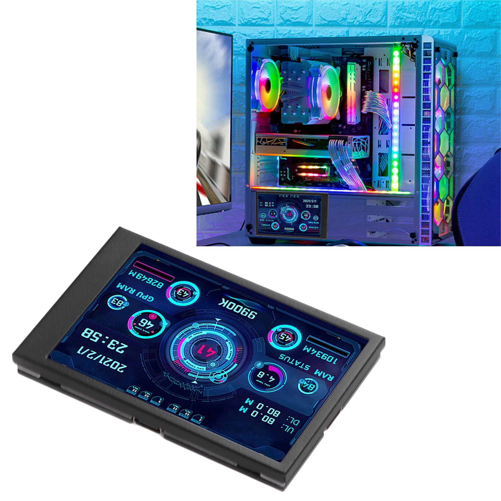 Photo 1 of Yunseity Computer Temp Monitor, AIDA64 PC CPU Hard Disk Real Time Data Monitor, 3.5 Inch USB Mini Screen PC Sensor Panel Display with USB Type C Port (Black)