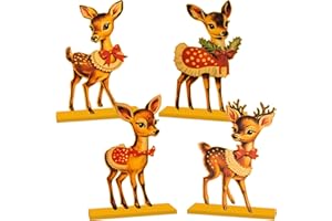 CUIXINCLT 4pcs Vintage Christmas Decorations Table Wooden Centerpieces Christmas Theme Retro Sika Deer Table Decorations Tiered Tray Decor for Winter Holiday Dinner Party Decor
