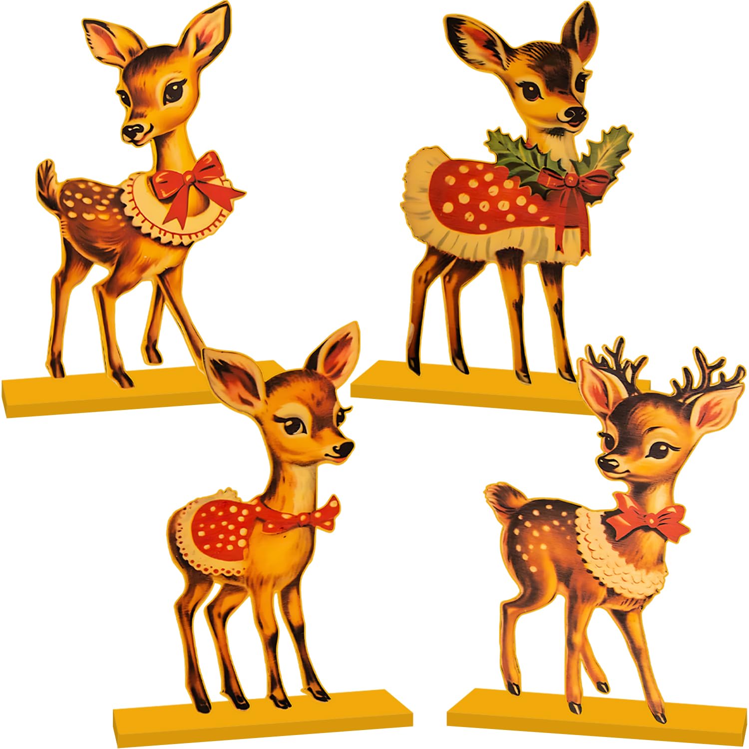 Photo 1 of 4pcs Vintage Christmas Decorations Table Wooden Centerpieces Christmas Theme Retro Sika Deer Table Decorations Tiered Tray Decor for Winter Holiday Dinner Party Decor