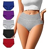 ASIMOON Womens Cotton Underwear High Waisted Postpartum Panties Soft Breathable Full Coverage Ladies Briefs Multipack