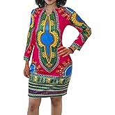 Women's Bodycon Dashiki African Midi Dresses Bohemian Vintage Club Dress with Pocket