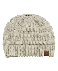 C.C BeanieTail Soft Stretch Cable Knit Messy High