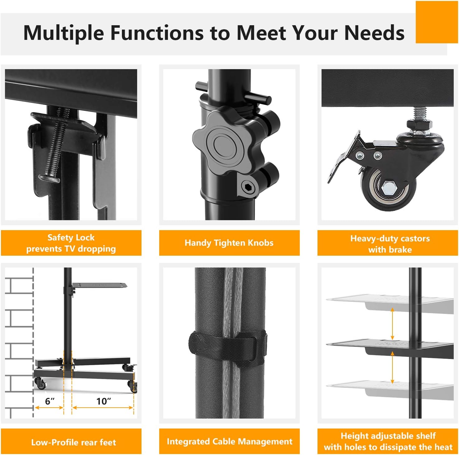5Rcom Mobile TV Cart Rolling TV Floor Stand with Locking Wheels and Tilt Mount for Most 23-55 Inch Plasma LCD LED Flat Screen or Curved TVs Monitors Display Trolley Stand with Laptop Shelf/Tray : Office Products