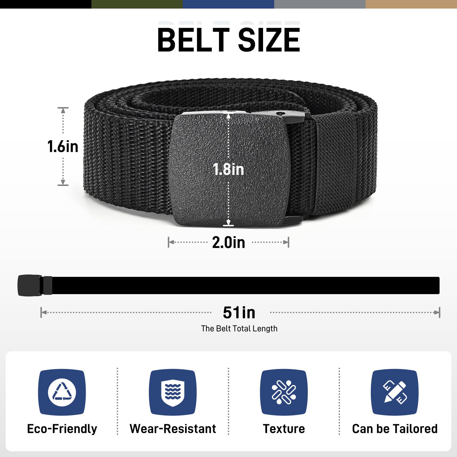 UNGGJKB Tactical Men's Nylon Belts,5 Pack Mens Belts Casual，Military Canvas Outdoor Metal-free Belts