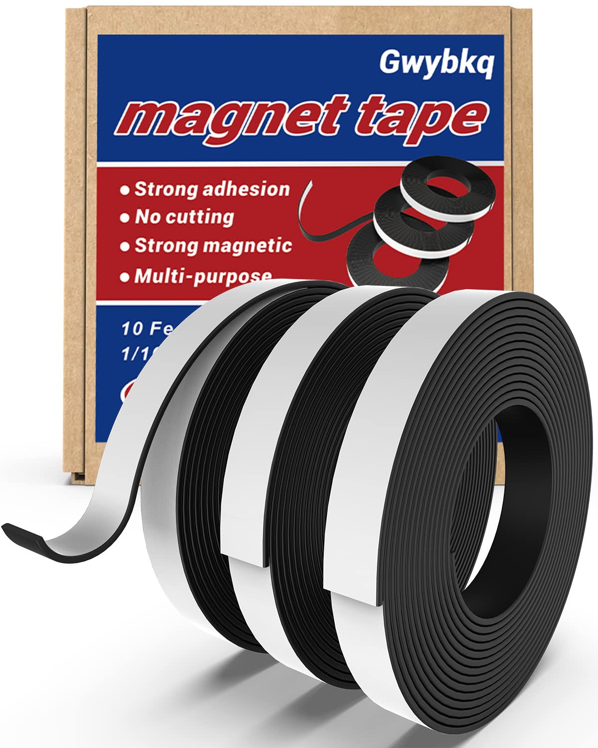 Photo 1 of Magnetic Tape 3 Rolls 30Ft Flexible Magnet Strips with Strong Adhesive Backing (Each 10 Feet x 1/16" Thick x 1/2" Wide) Anisotropic Magnetic Roll