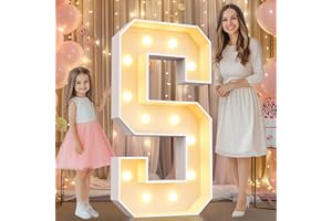 Pooqla 4 FT Marquee Light Up Letters, Marquee Letter Lights 4 Feet Tall, Giant Letter Sign Big Mosaic Letters for Balloons Birthday Party Anniversary Wedding Decorations, Warm White Letter S