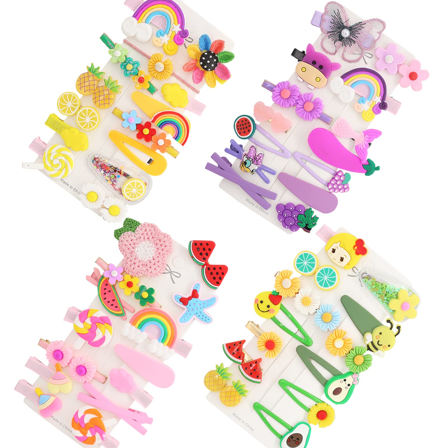 HCliptie 56 pcs Hairpin Candy-colored kid's hair accessories, flower and fruit, rainbow hairpin set, girl cartoon animal cute hairpin Multicolor