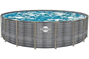 SUNNEDAY 24 ft. Round x 52 inch Pool | Rattan Soft-Sided Oasis Pool | Heavy-Gauge PVC Reinforced with Polyester | Heavy-Duty Metal Frame | Frame Ladder Matching Pool Cover, EZ Clean 200 Filter by Aqualoon
