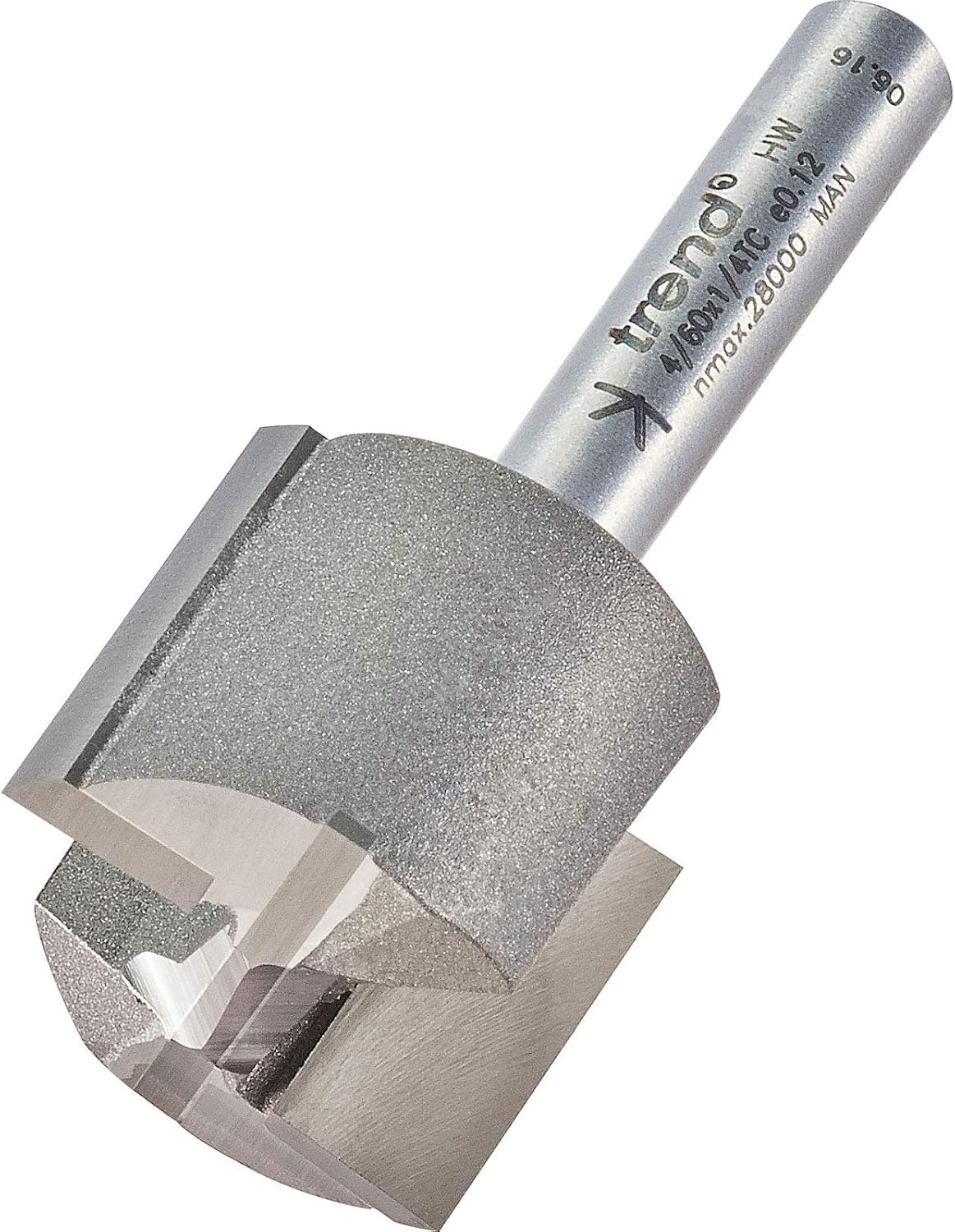 Trend Professional Straight Two Flute Router Cutter, 1/4 Inch Shank, 22mm Cut Diameter, Tungsten Carbide Tipped, 4/60X1/4TC
