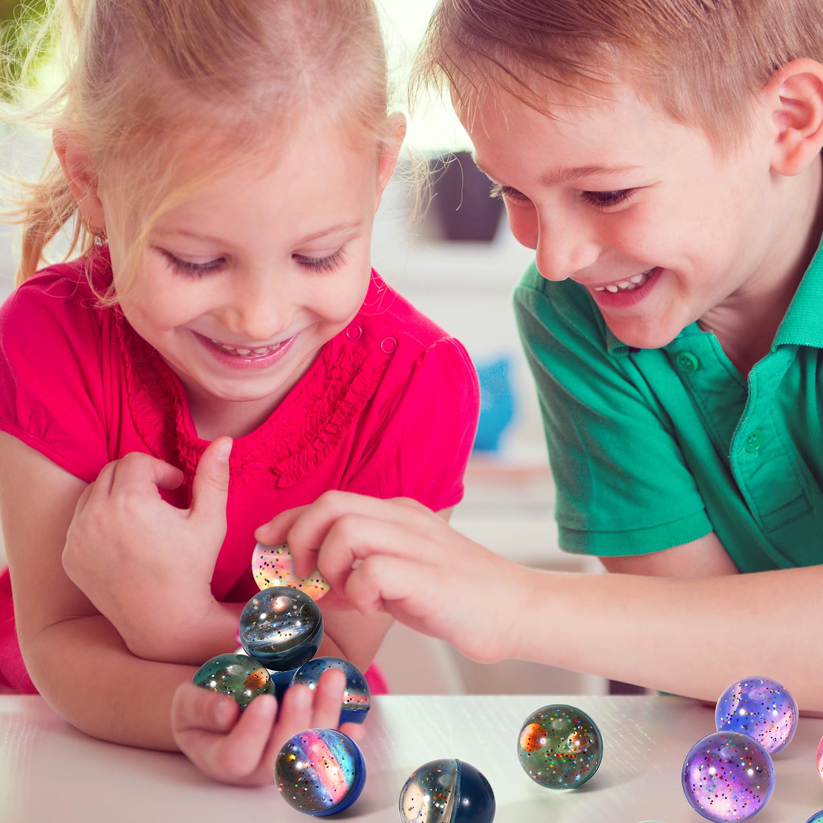 Pllieay 16PCS Solar System for Kids Galaxy Space Toys, 45mm Bouncy Balls Bulk and Galaxy Flashcards for Party Favors, Educational Space Toys