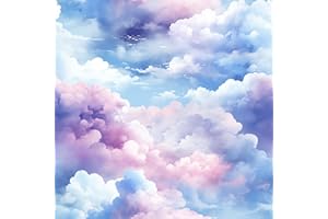 VaryStyle Aesthetic Cloud Wallpaper Blue/Pink Sky Wallpaper Peel and Stick Decorative Cloud Contact Paper for Bedroom Walls 1