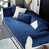 vctops Velvet Plush Diamond Pattern Sofa Couch Cover Solid Color Non Slip Sectional Couch Covers Soft Warm Thicken Sofa Slipcover for Dogs, Children, Pets Furniture Protector(Dark Blue,34"x63")
