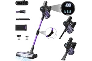 WOMOX Lightweight Cordless Vacuum Cleaner: Portable Stick Vacuum with Rechargeable Battery 6-in-1 Powerful Vacuum Cleaner for Home with LED Screen Upgraded Floor Brush for Hardwood Floor Carpets Pet Hair