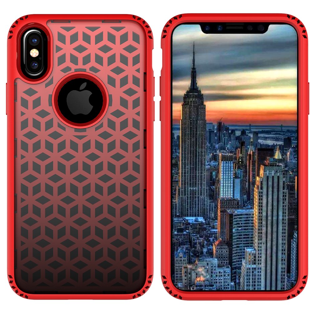 iPhone X Case, MagicSky Shockproof Slim Corner Protection with Resilient Shock Absorption Rubber Protective Case Cover for Apple iPhoneX - Red and Black