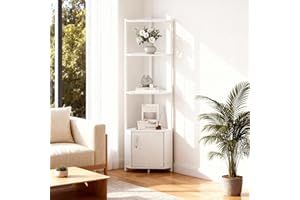 IDEALHOUSE 5-Tier Corner Shelf Stand with Metal Frame & Wood Shelves, Rustic Modern Tall Corner Organizer for Bathroom Kitche