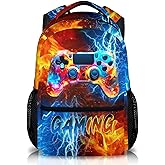 CustomWish Backpack for Kids School Kindergarten Elementary Primary Middle College, Gaming Schoolbag for Boys, 17 Inch Large Capacity Gamer Bookbag for Travel Work Hiking