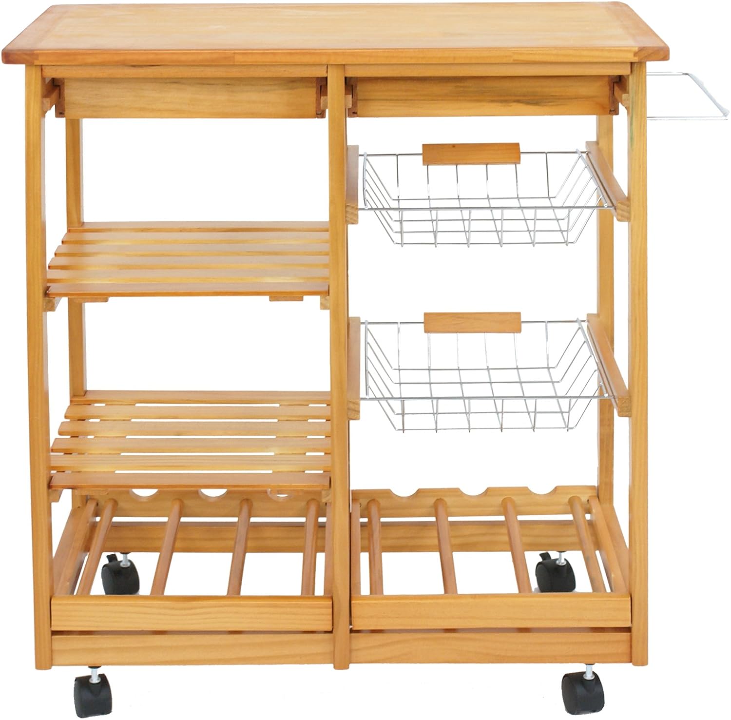 Nova Microdermabrasion Rolling Wood Kitchen Island Storage Trolley Utility Cart Rack w/Storage Drawers/Baskets Dining Stand w/Wheels Countertop (Wood) (Wood Top) - Kitchen Islands & Carts