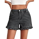 Aoysky Womens Summer Ruffle Denim Shorts Cute High Waisted Cotton Short Jeans with Pockets