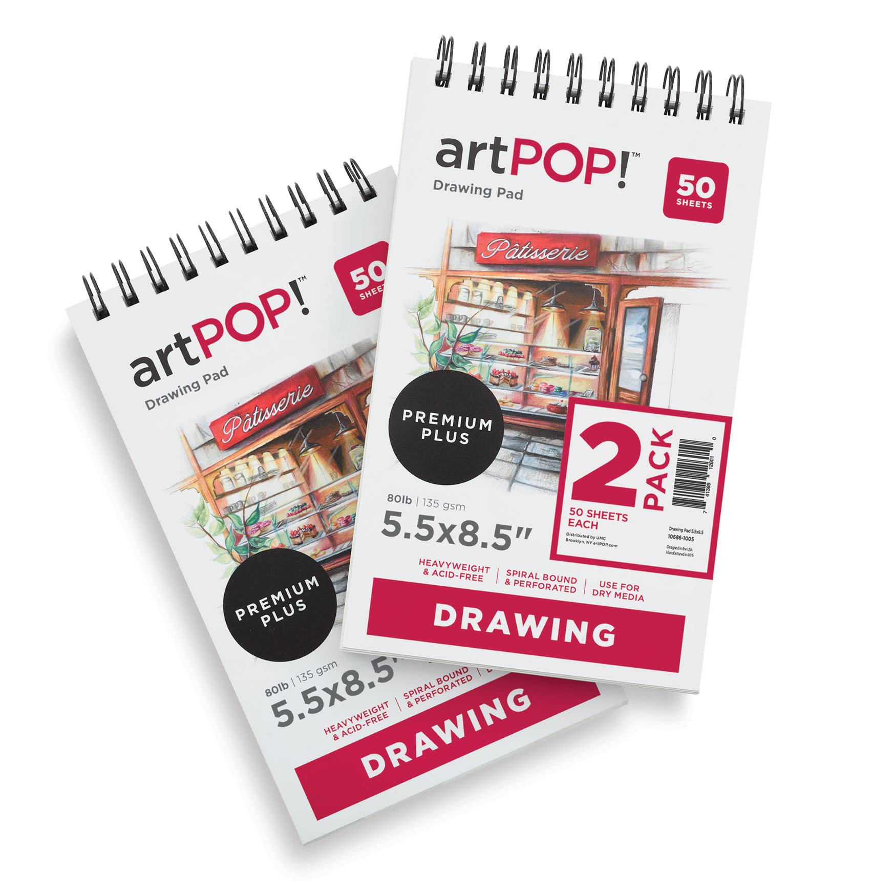 artPOP! Drawing Paper Pads, 2-Pack, 5.5" x 8.5", 50 Sheets Each, 80 lb (135gsm), Acid Free Sketchbook for Dry Media, Top Wirebound Sketchpad for Colored Pencil, Sketching, Graphite, Charcoal, Pastels