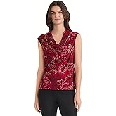 Kasper Womens Floral Print Cap Sleeve Cowl Neck Jersey Top