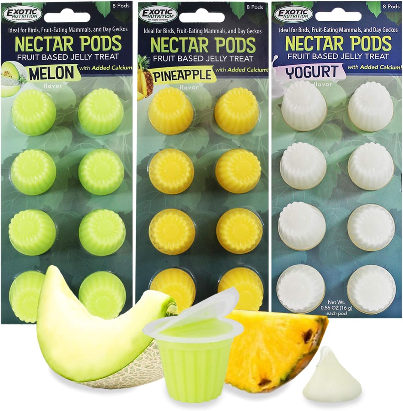 Nectar Pods - Calcium-Fortified Jelly Fruit Treat - Sugar Gliders, Marmosets, Squirrels, Parrots, Cockatiels, Parakeets, Lovebirds, Conures, Hamsters, Day Geckos, Kinkajous & Other Small Pets