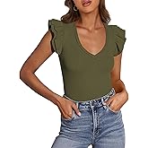 PRETTYGARDEN Womens V Neck Summer Tops Ruffle Sleeveless Slim Fit T Shirts Going Out Casual Blouses 2026