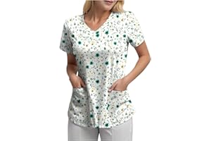 Women Scrub Tops Caregiver Uniform Butterfly Floral Heart Patter V Neck Short Sleeve Scrub Top Tunic Workwear