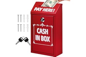 IDEALMUZIK Safe Money Collection Box,Metal Donation Box with Lock,Money Drop Box with Lock and Slot,Red Key Drop Box for Outside,Wall Mounted,Steel Cash Drop Box for Business Home Office Outdoor Self Serve Stand