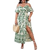 Floerns Women's Plus Size Cold Shoulder Short Sleeve Split Thigh Long Dress