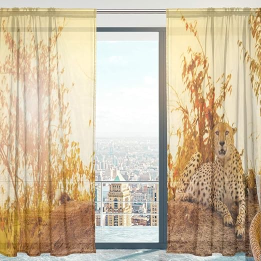 Mnsruu Voile Curtain Sheer Curtain Cheetah Sunset Bedroom Curtain
