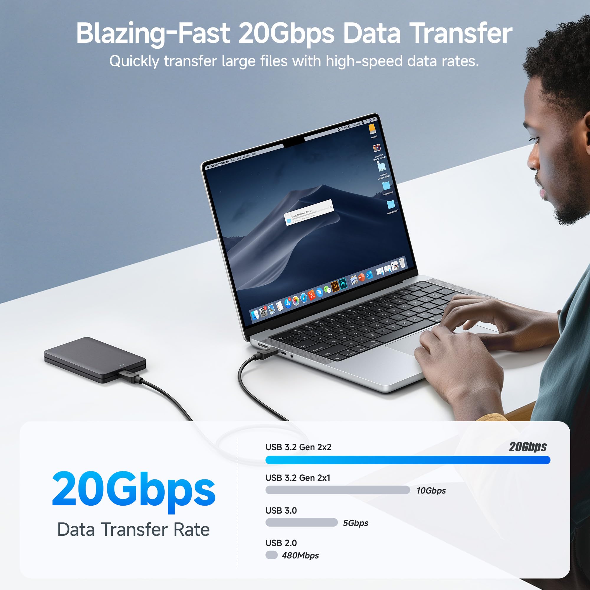 Cable Matters 20Gbps USB C to USB C Monitor Cable - 6ft / 1.8m, Supports Up to [8K@30Hz / 4K@120Hz Video, 240W Charging, 20Gbps Data Transfer], USBC Video Cable, Works with CarPlay, Android Auto