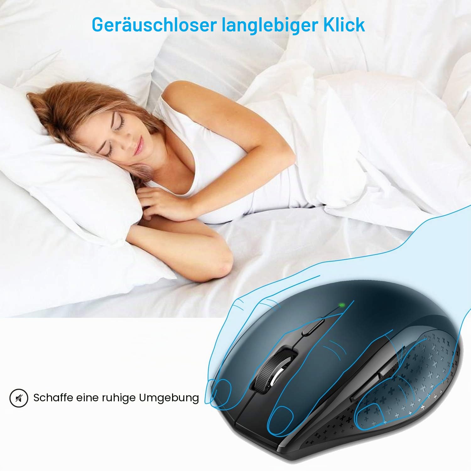 TECKNET Silent Maus Kabellose, 4800DPI 2.4GHz Leise Funkmaus mit Nano Empfänger, Side Control, Ohne Klickgeräusche, 6 Verstellbare DPI Level, Sechs Knöpfe Wireless Maus für Büro Zuhause, Schwarz 5