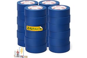 XFasten Blue Painter's Tape, 2 Inch x 60 Yards (24-Pack) Blue Painters Masking Tape Bulk - Sharp Edge Line Technology, Produces Sharp Lines | Residue-Free and Artisan Grade Wall Trim Tape