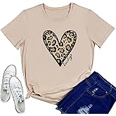 YITAN Women Graphic Tshirts Cute Leopard Heart Tops