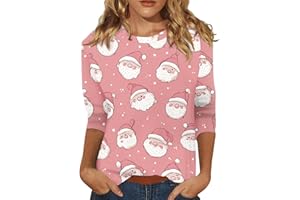 HTHLVMD Christmas Shirts for Women 3/4 Sleeve Plus Size Crewneck Loose Fit Cute Holiday Christmas Print Tops for Women 2025