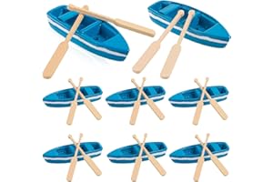 8 Sets Mini Rowboat, Mini Resin Tiny Boat with Oars for Fairy Garden Accessories, 8 Sets
