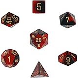 Polyhedral 7-Die Gemini Dice Set: Black & Red with Gold (d4, d6, d8, d10, d12...