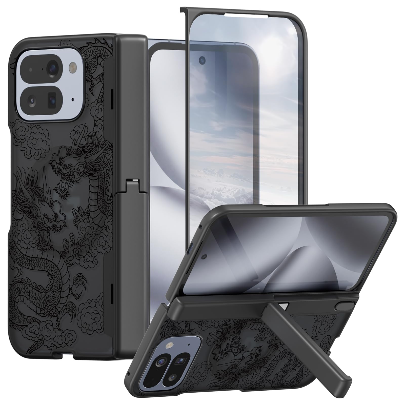 Photo 1 of Rosarnnah Magnetic for Google Pixel 10 Pro Fold Case with Magsafe - Built-in [Screen Protector] [Hinge Protection] [Kickstand] - Full Body Protective Phone Case - Dragon Black