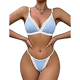 Avidlove Lingerie Sets for Women Sexy Ribbed Bra and Pany Set with Lace Trim 2 Pieces Bralettes Lingerie Outfits