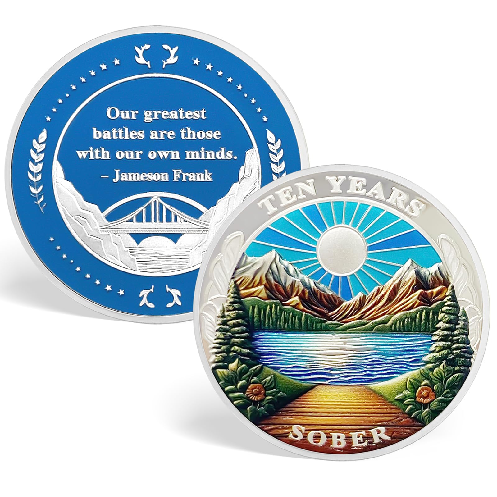 ACGZQY 10 Year Sobriety Coin - Original Recovery Sunlight Sobriety Chip Reborn from Storm AA Chips and Medallions Sober Token AA NA Alcoholics Anonymous Sobriety Gifts
