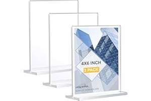Acrylic Sign Holder 4 x 6 Inch 3 Pack - Clear Display Sign Stand for Store Sign Holders - Vertical Double-Sided Stands, Vendo