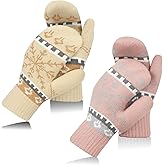 Shyyween 2 Pairs Winter Knitted Gloves Mittens for Women Snowflakes Warm Lining Fleece Mittens Gift for Valentine