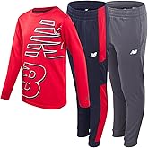 New Balance Boys Tracksuit Set - 3 Piece Waffle Knit Long Sleeve Thermal Shirt & Jogger Sweatpants - Athletic Outfit for Boys
