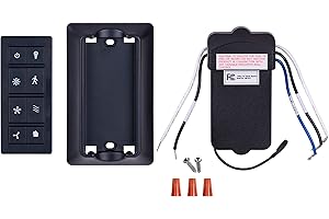 Prominence Home Universal Ceiling Fan Remote Control Kit with Receiver, Wall Dock and Batteries, For Downrod Ceiling Fans ONLY - Model 51487-01 - Black