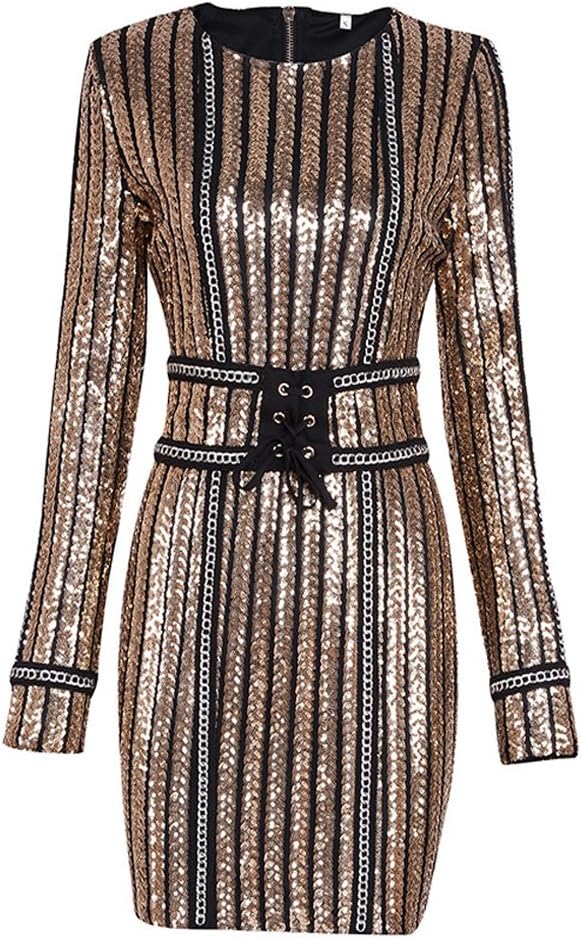 BeneGreat Women's Long Sleeves V Neck Mini Bodycon Cocktail Party Dress with Sequins Beaded