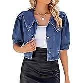 YOUNIFIZ Women's Cropped Denim Jackets Short Sleeve Button Down Casual Jean Jackets