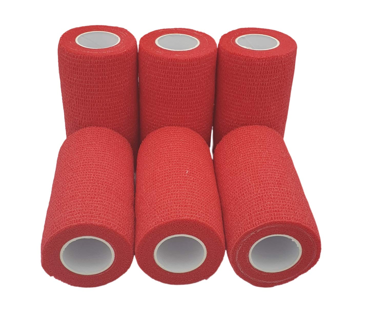 PintoMed – 6X RED x 10cm x 4.5m - Cohesive Bandage Stretched, Self-Adhesive Flexible Bandages, First Aid Sports Wrap Bandages Pack Individually for Medical, Sports and Veterinary use.