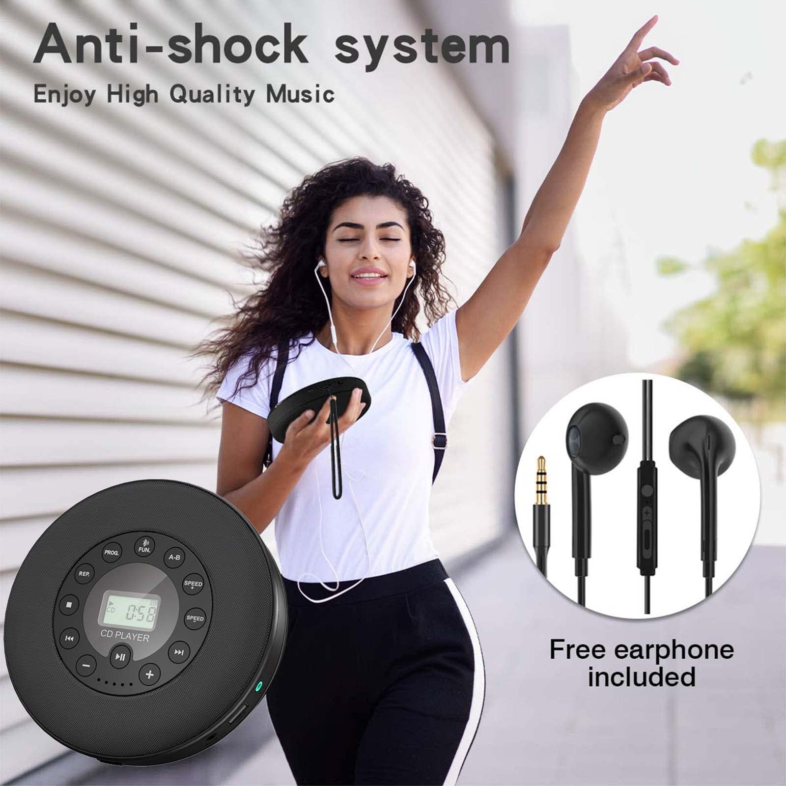 Lukasa Portable Bluetooth CD Player Built-in Speaker Stereo, Personal MP3 Players Rechargeable Compact Car Disc CD Music Player USB Play Anti-Shock Protection (Black)