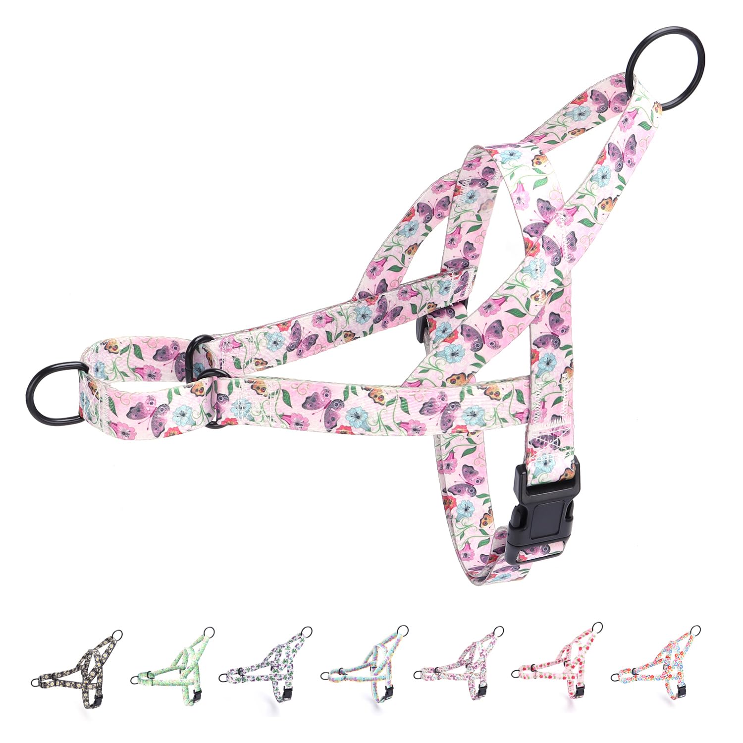 haoyueer No Pull Dog Harness for Small, Medium, and Large Pets - Floral Pattern Nylon Safety Training Harness (Hornflower, L) — image 1